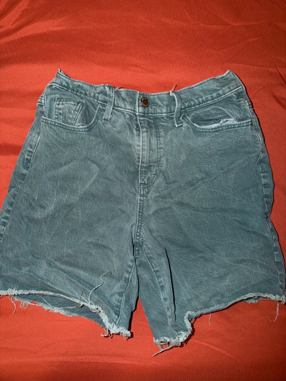 Universal Thread Teal High-Rise Distressed Denim Shorts